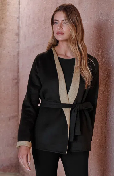 Jjill Tall Pure Jill Wool-blend Belted Jacket In Black/dark Khaki Heather