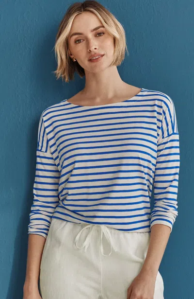 Jjill Tall Relaxed Jersey Tee Shirt In White/vibrant Blue