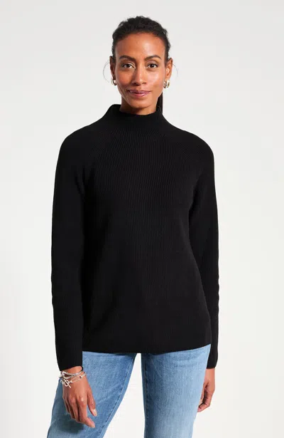 Jjill Tall Ribbed Funnel-neck Sweater In Black