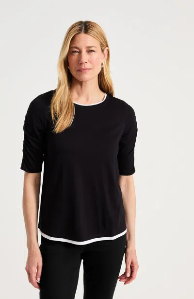 Jjill Tall Ruched-sleeve Layered-look Top In Black/white