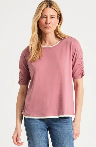 Jjill Tall Ruched-sleeve Layered-look Top In Desert Rose/white