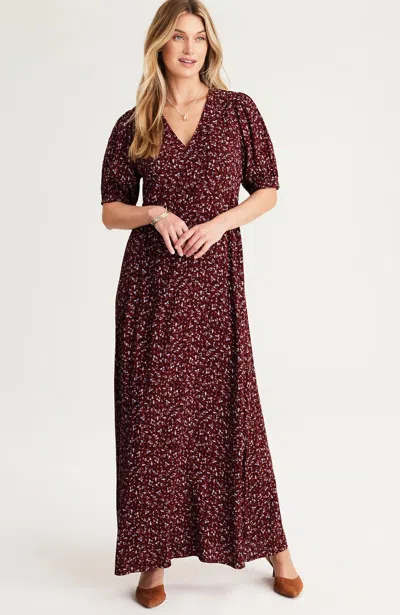 Jjill Tall Ruffled-sleeve Floral Maxi Dress In Dark Sepia Scattered Petals