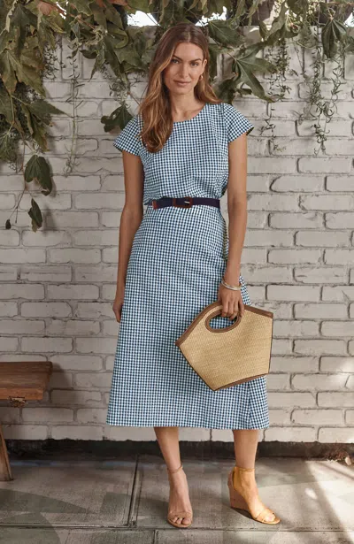 Jjill Tall Seersucker Gingham A-line Skirt In Ink Blue/cream