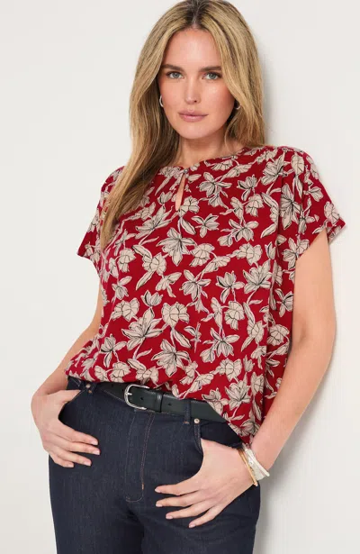 Jjill Tall Shirred Keyhole Top In Crimson Alluring Floral