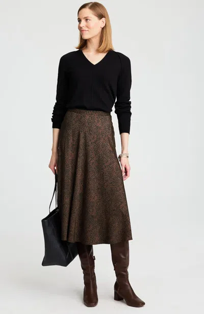 Jjill Tall Silky A-line Midi Skirt In Black Gilded Foliage