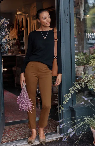 Jjill Tall Smooth Fit Knit Twill Slim-leg Pant Pants In Brown