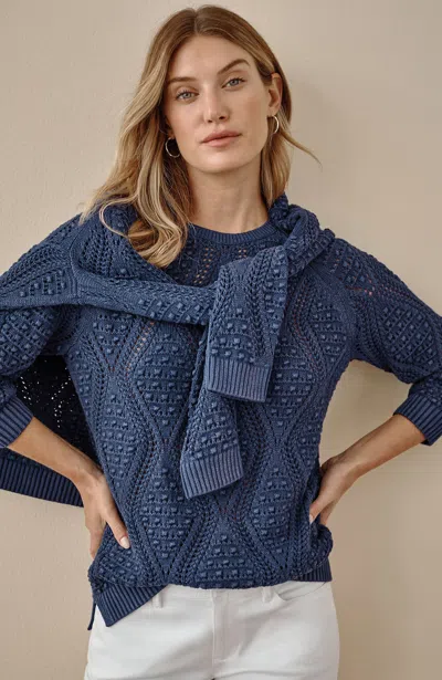 Jjill Tall Stonewashed Popcorn-stitched Sweater Pullover In Light Seaport