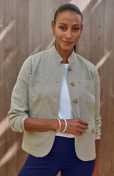 Jjill Tall Striped Button-front Jacket In Antique White/classic Navy