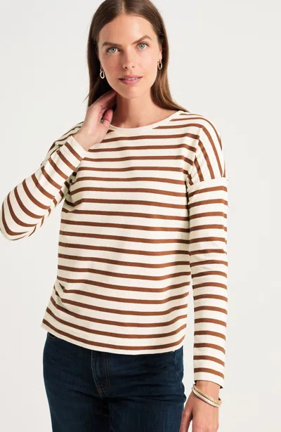 Jjill Tall Striped Textured-knit Top In Cream/clove