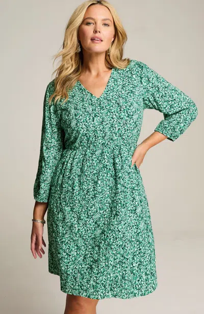 Jjill Tall Textured V-neck A-line Dress In Nephrite Fluttering Ferns