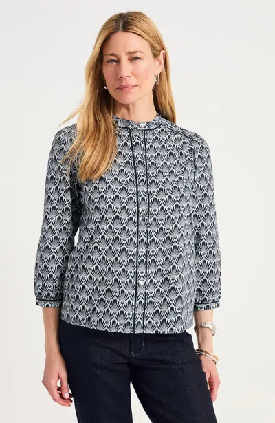 Jjill Tall Trimmed-detail Shirred Top In Cloud Fan Geo