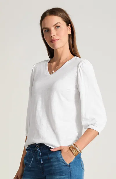 Jjill Tall V-neck Elastic-sleeve Top In White