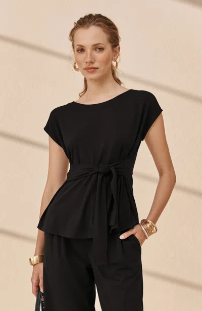 Jjill Tall Wearever Belted Boat-neck Top In Black