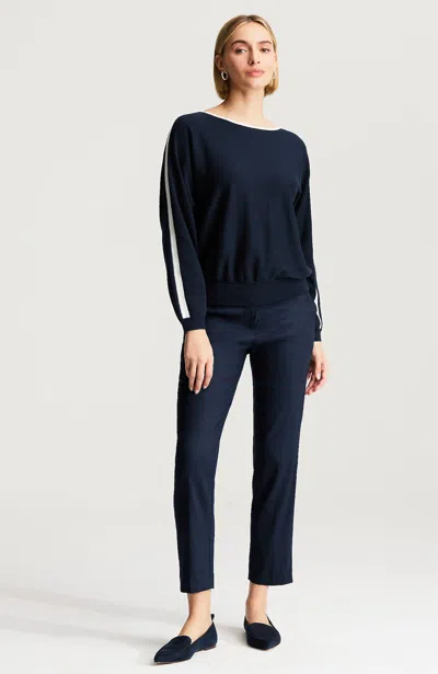 Jjill Tall Wearever Contrast-seam Dolman-sleeve Pullover In Blue