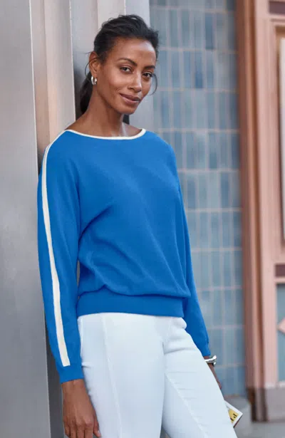 Jjill Tall Wearever Contrast-seam Dolman-sleeve Pullover In Blue Ginger/cream