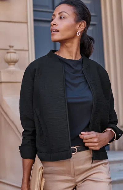 Jjill Tall Wearever Cotton-gauze Bomber Jacket In Black