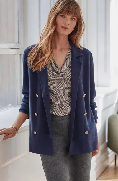 Jjill Tall Wearever Double-breasted Sweater Blazer In Navy Blue