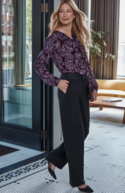 Jjill Tall Wearever Shirred Shirttail Blouse In Dark Fig Sequin Floral