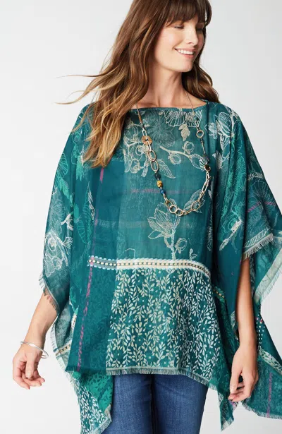 Jjill J.jill Tapestry Jacquard Poncho In Evergreen Multi