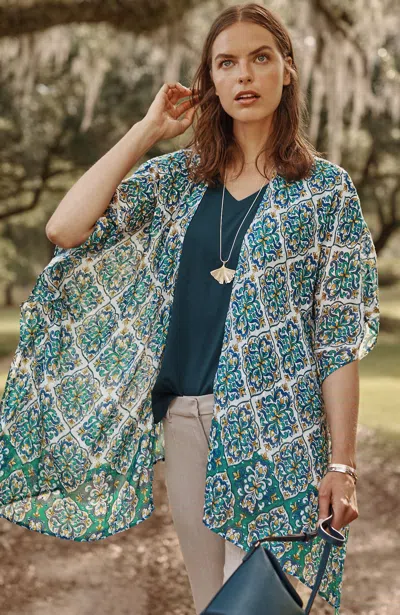 Jjill J.jill Tasseled-border Geo Ruana In Blue Topaz Multi