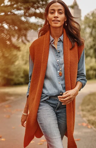 Jjill J.jill Textured Long Gilet Vest In Tamarind