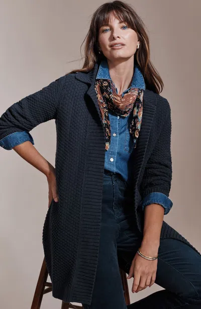 Jjill J.jill Textured Notched-collar Open-front Cardi In Blue