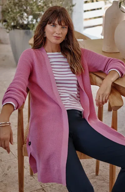 Jjill J.jill Textured Open-front Cardi In Pink Sapphire