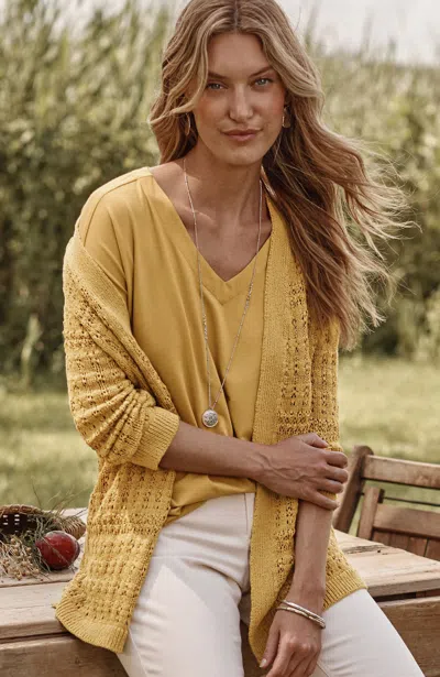 Jjill J.jill Textured-stitch Open-front Cardi In Harvest Sun