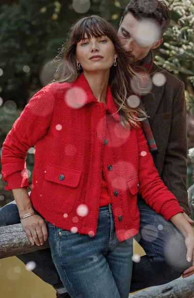 Jjill J.jill Textured-tweed Jacket In Ruby Red