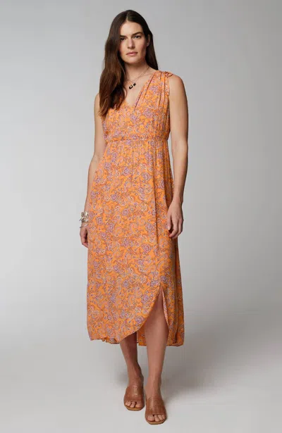 Jjill J.jill Tie-shoulder Faux-wrap Dress In Dark Apricot Ornamental Paisley