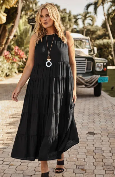 Jjill J.jill Tiered A-line Maxi Dress In Black