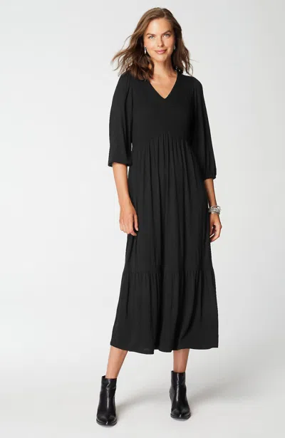 Jjill J.jill Tiered Flounced-hem Midi Dress In Black