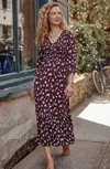 Jjill J.jill Tiered Flounced-hem Midi Dress In Spiced Wine Sm Waterfloral Shower