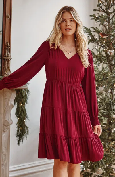 Jjill J.jill Tiered Smocked-sleeve Dress In Crimson