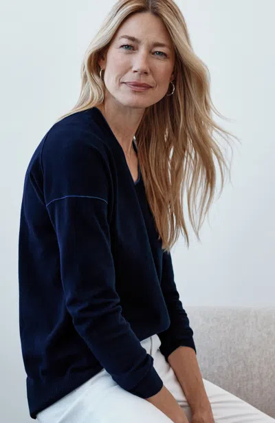 Jjill J.jill Tipped V-neck Sweater In Blue