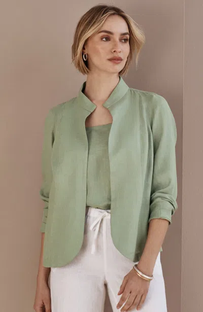 Jjill Tissue Linen Open-front Jacket In Green