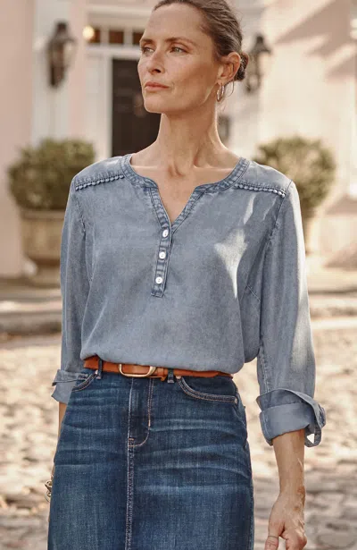 Jjill J.jill Trimmed Indigo Top In Vail Wash
