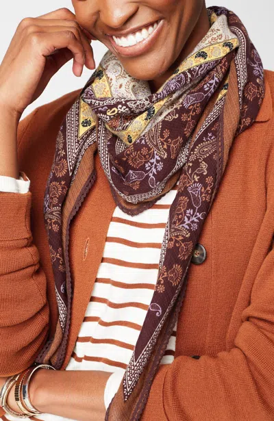 Jjill J.jill Trimmed Print Diamond Scarf In Nutmeg Multi