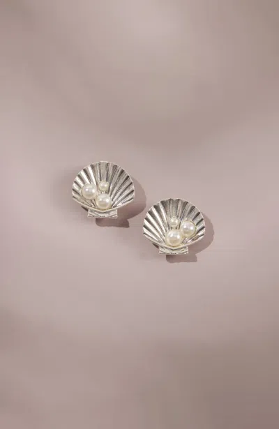 Jjill J.jill Under-the-sea Shell And Pearl Stud Earrings In Gold