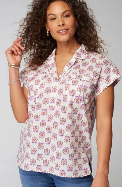 Jjill J.jill Utility Popover Shirt In White Decorative Stamp