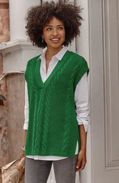 Jjill J.jill V-neck Cable Vest In Hunter Green