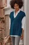 Jjill J.jill V-neck Cable Vest In Peacock Blue