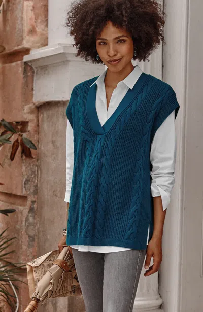 Jjill J.jill V-neck Cable Vest In Peacock Blue