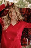Jjill J.jill V-neck Sweater Tunic In Ruby Red