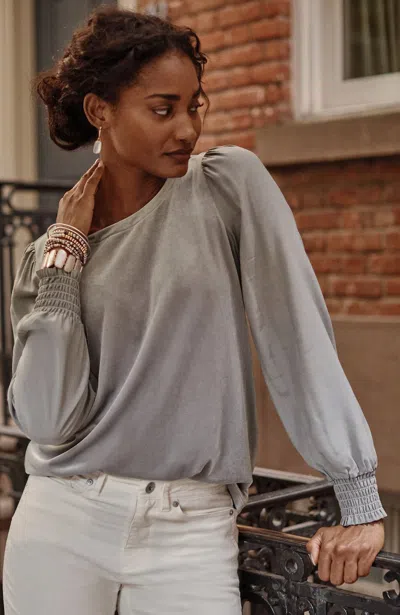 Jjill J.jill Velour Mixed-media Top In Ash