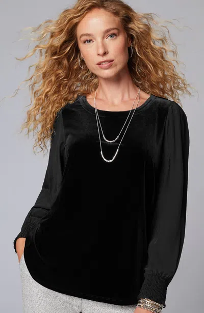 Jjill J.jill Velour Mixed-media Top In Black