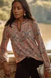 Jjill J.jill Velvet-piped Top In Almond Latte Vintage Wallpaper