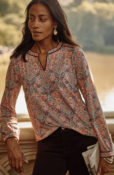 Jjill J.jill Velvet-piped Top In Almond Latte Vintage Wallpaper
