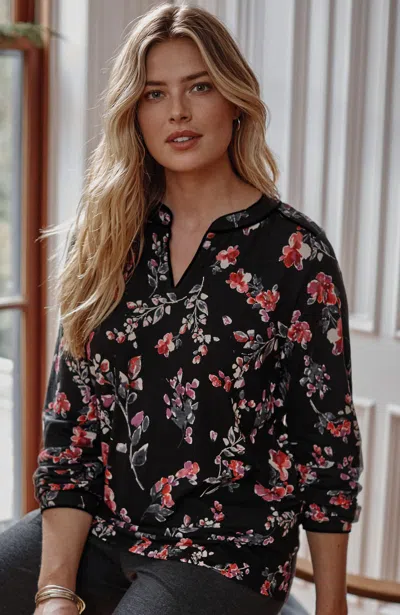 Jjill J.jill Velvet-piped Top In Black Glistening Blooms