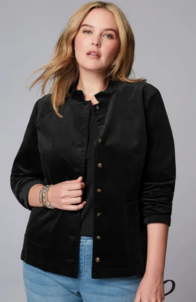 Jjill J.jill Velveteen-stretch Military Jacket In Black